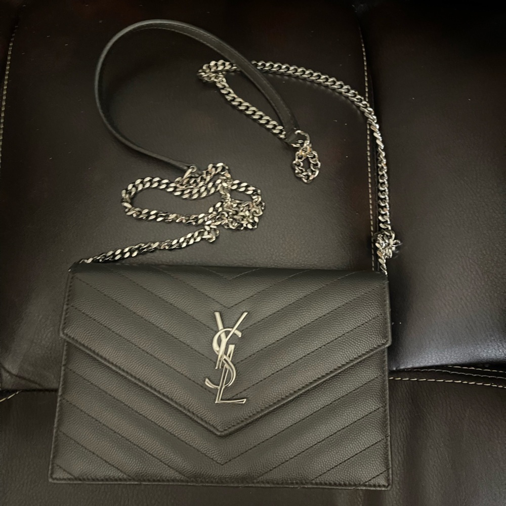 YSL Gray Quilted Leather Crossbody Bag